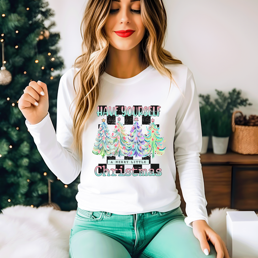 Have Yourself a Merry Little Christmas Pink & Blue Checkered DTF Transfer