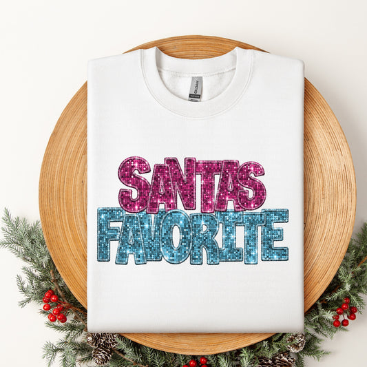 Santa's Favorite Pink & Blue Faux Glitter DTF Transfer