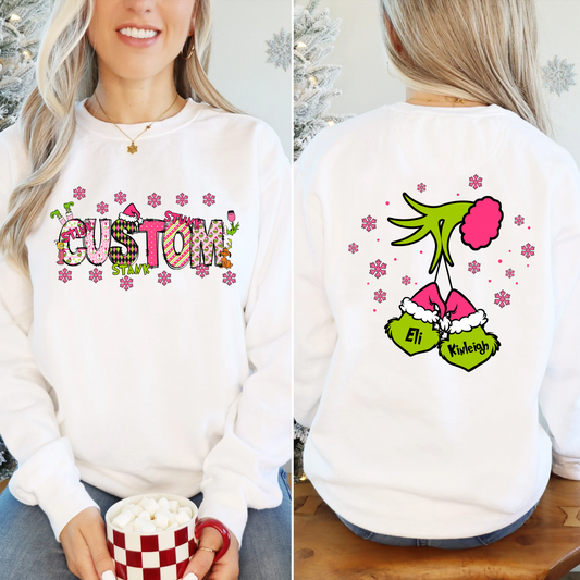 Pink Christmas Name Design with optional back design* ordered separately- leave info for names for back design in checkout notes*