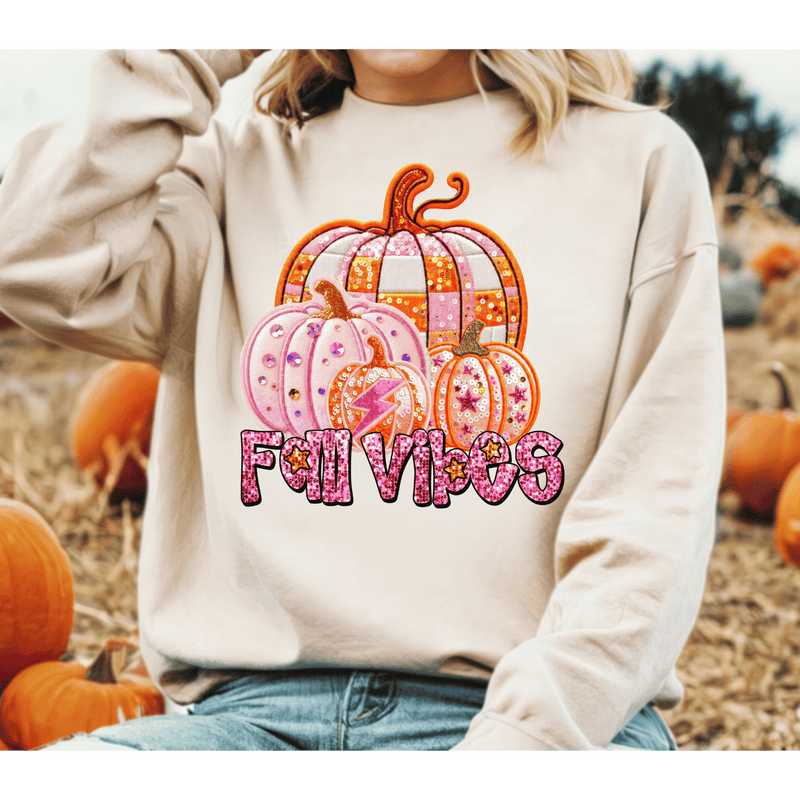 Fall Vibes Faux Sequin/Embroidery DTF Transfer