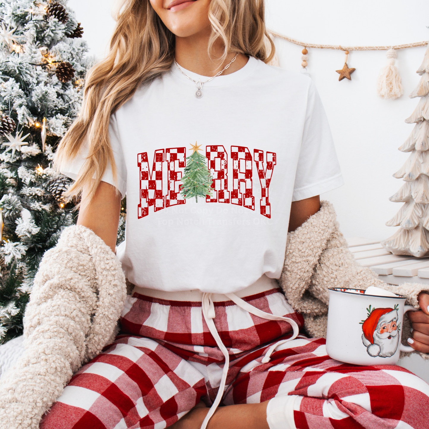 Red & White Checkered Merry Tree DTF Transfer