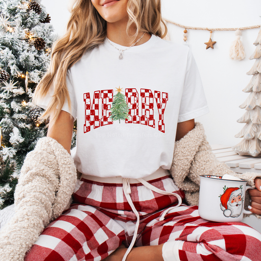Red & White Checkered Merry Tree DTF Transfer