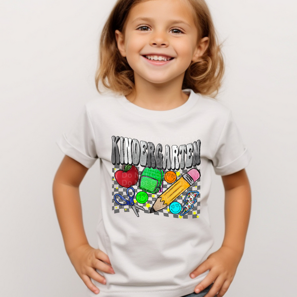 Kindergarten Grey Font/Grey Checkered DTF Transfer