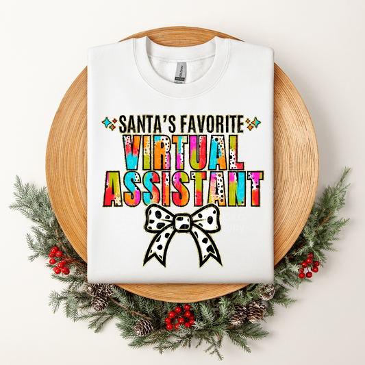 Santa's Favorite Virtual Assistant Multicolored w/White Bow DTF Transfer