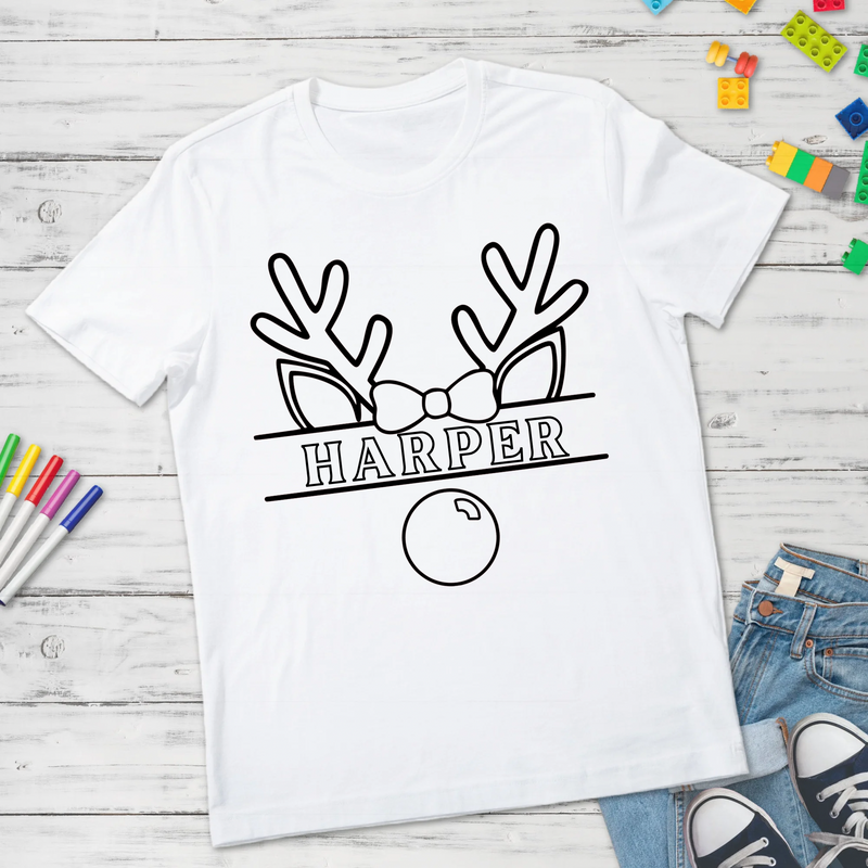 Reign deer with bow & Name Coloring design DTF Transfer