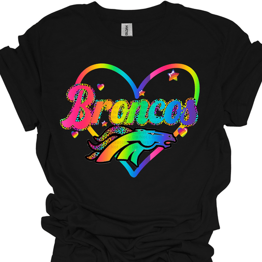 Rainbow Broncos w/ Heart & Mascot DTF Transfer