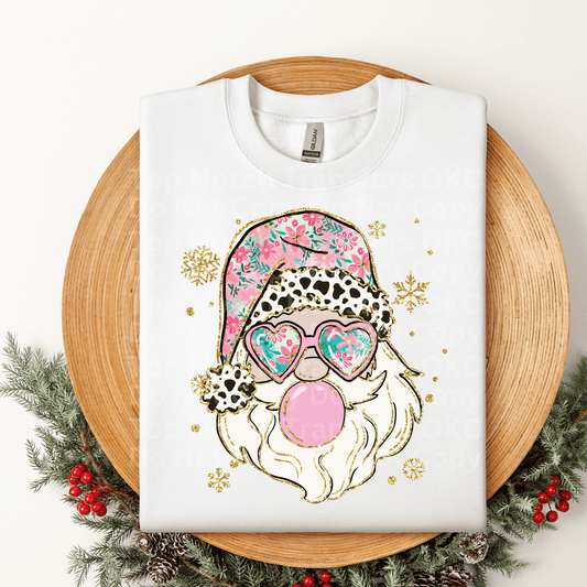 Santa Floral Heart Glasses Blowing Bubble DTF Transfer