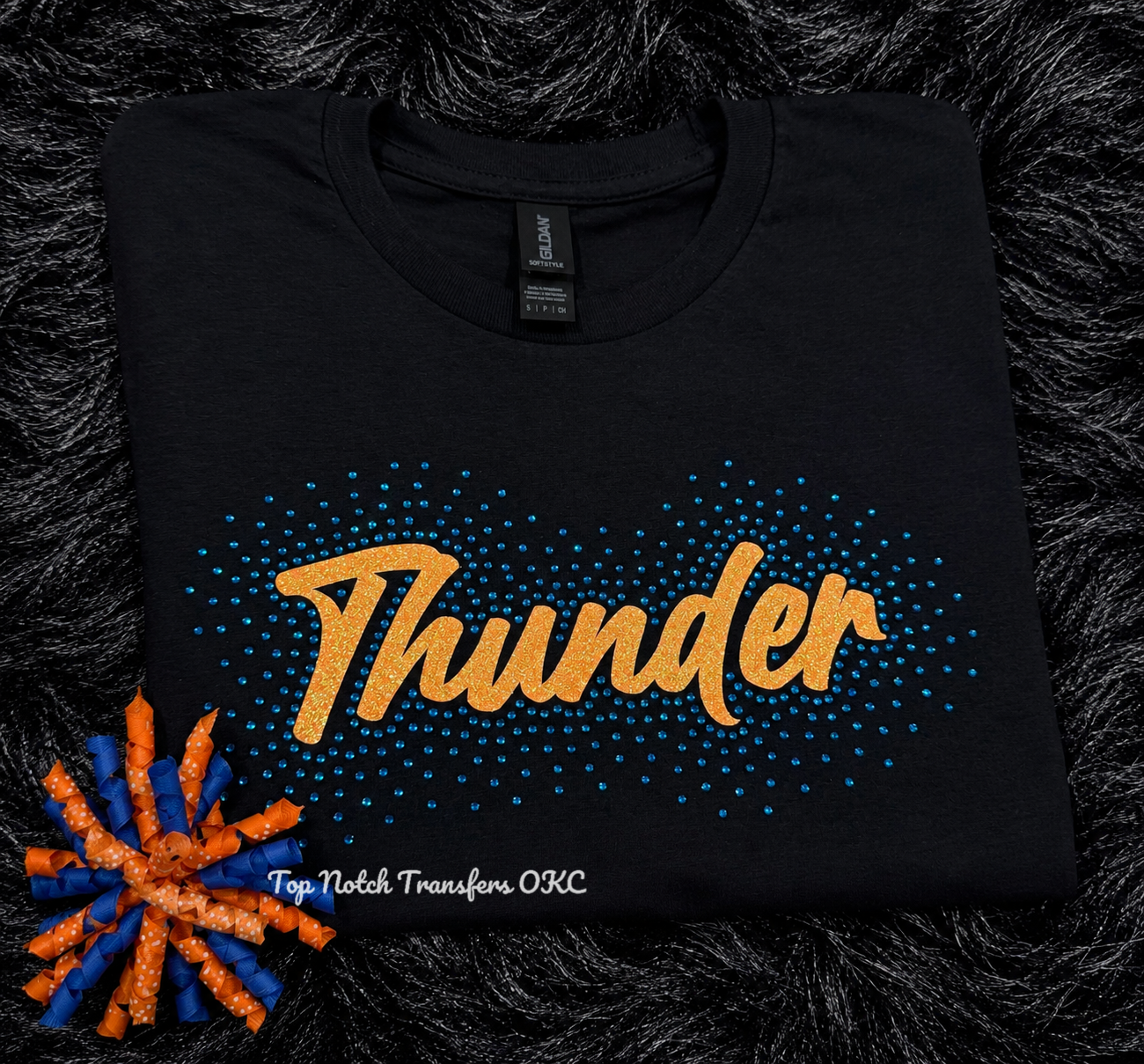 Electric Blue/Orange Combo Glitter Thunder w/ Rhinestone Scatter Transfer Kit