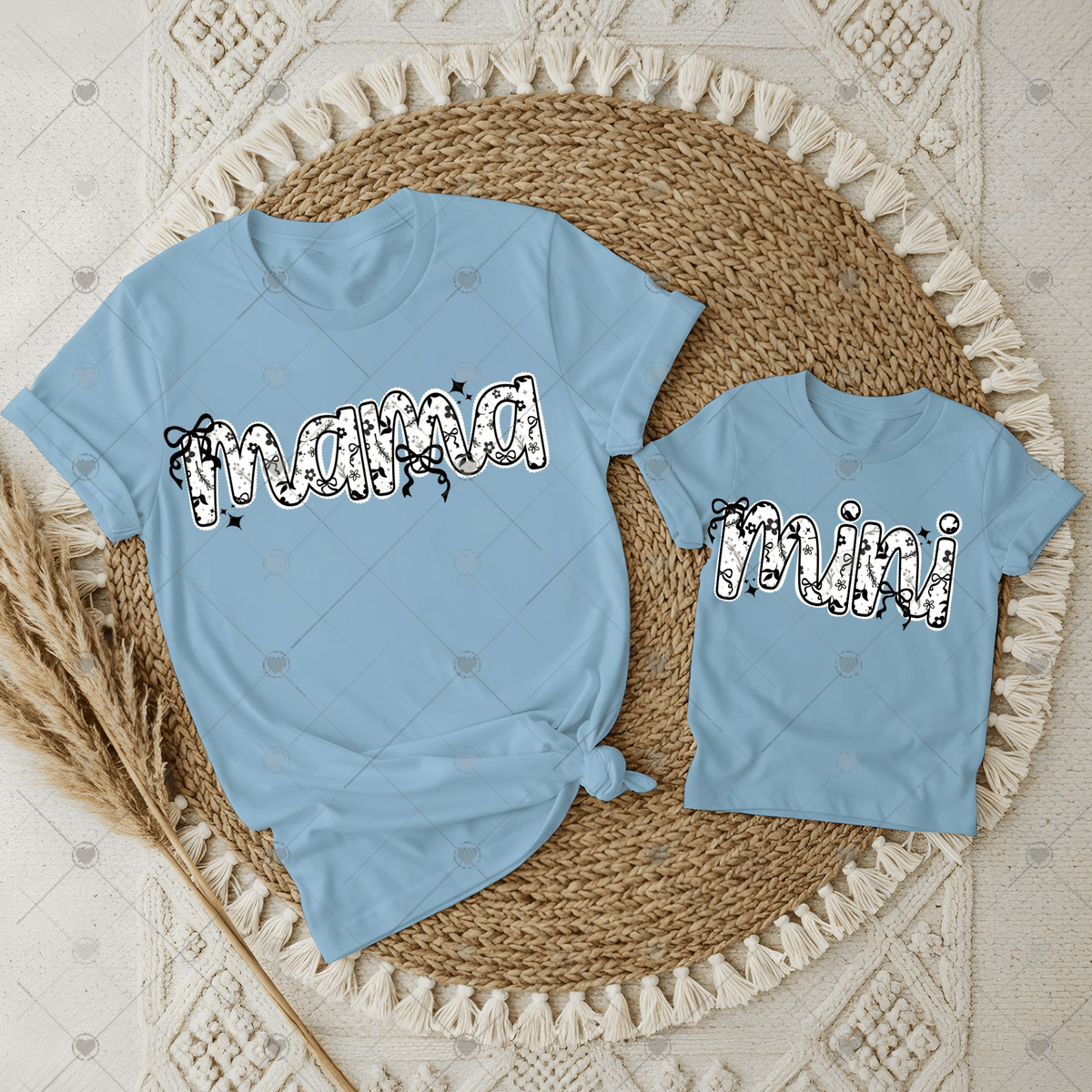 Mama/Mini Grey & White floral DTF Transfers
