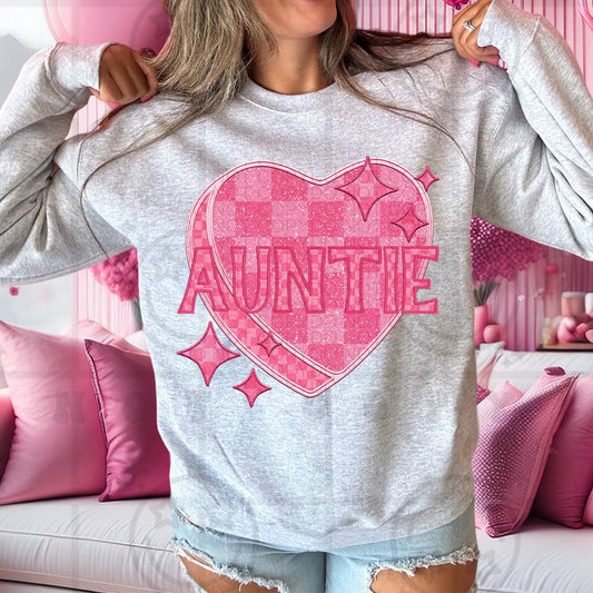 Auntie - Pink Checkered Heart DTF Transfer