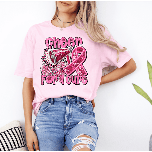 Cheer for a Cure Faux Sequin/Embroidery DTF Transfer