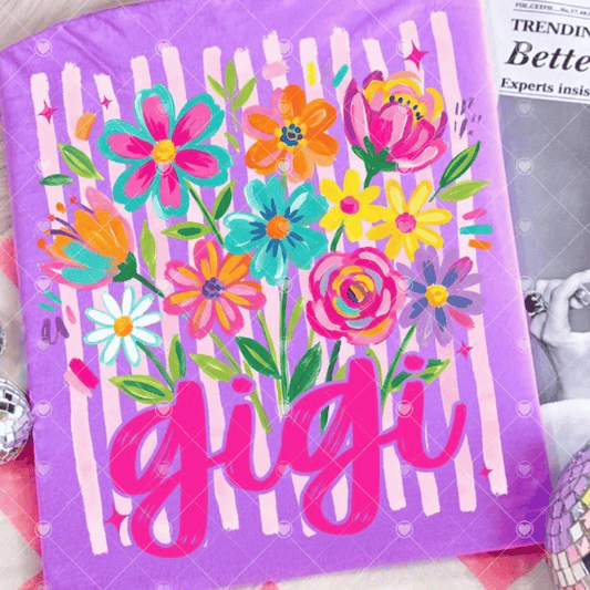 Gigi Floral Bouquet Stripes DTF Transfer