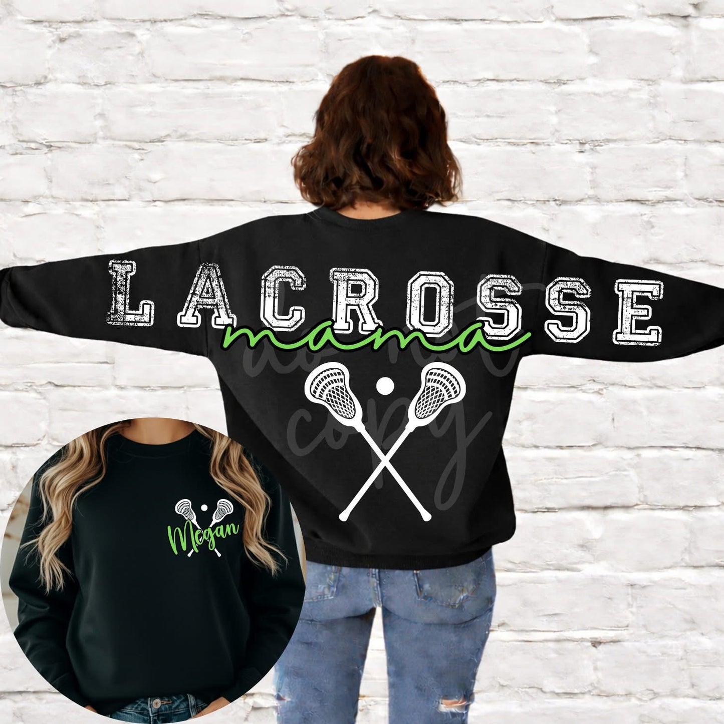 Custom Sports Mama Across the Back & Front pocket DTF Transfer “Leave Custom info in checkout notes- number, name for pocket, for cheerleading- 2 colors and glitter or no glitter on the Pom”