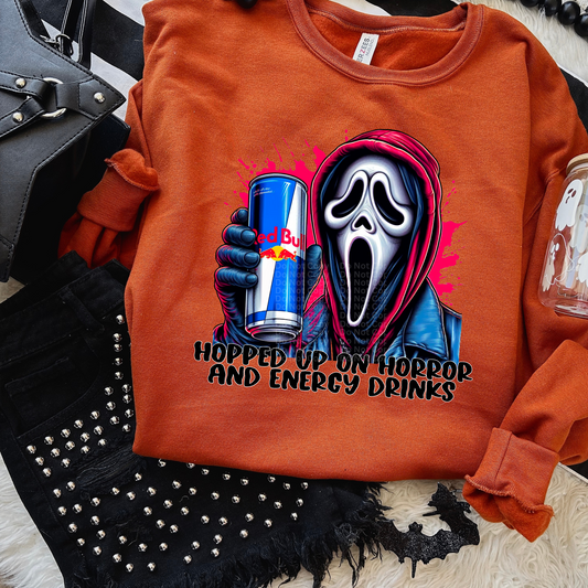 Hopped Up on Horror and Energy Drinks - Ghost-Face DTF Transfer