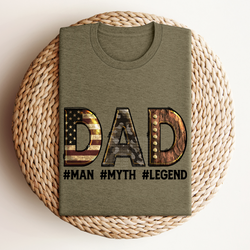 DAD Flag/Camo/Wood Letters #Man #Myth #Legend DTF Transfer