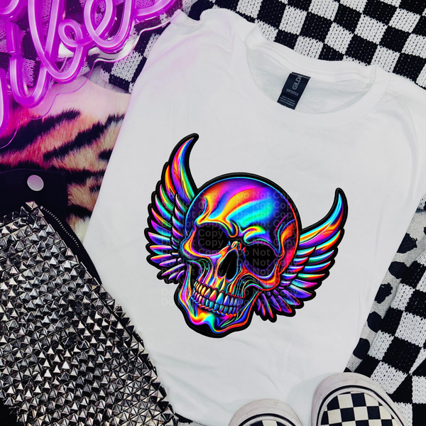 Holographic Skull with Wings DTF Transfer