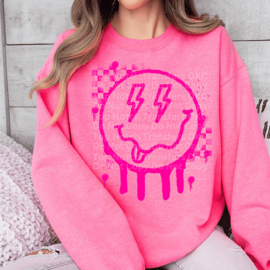Pink Drippy Smiley Face DTF Transfer