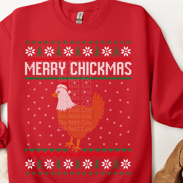 Merry Chickmas Ugly Christmas Sweater DTF Transfer