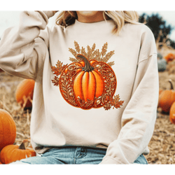 Faux Embroidery Pumpkin with gold details DTF Transfer