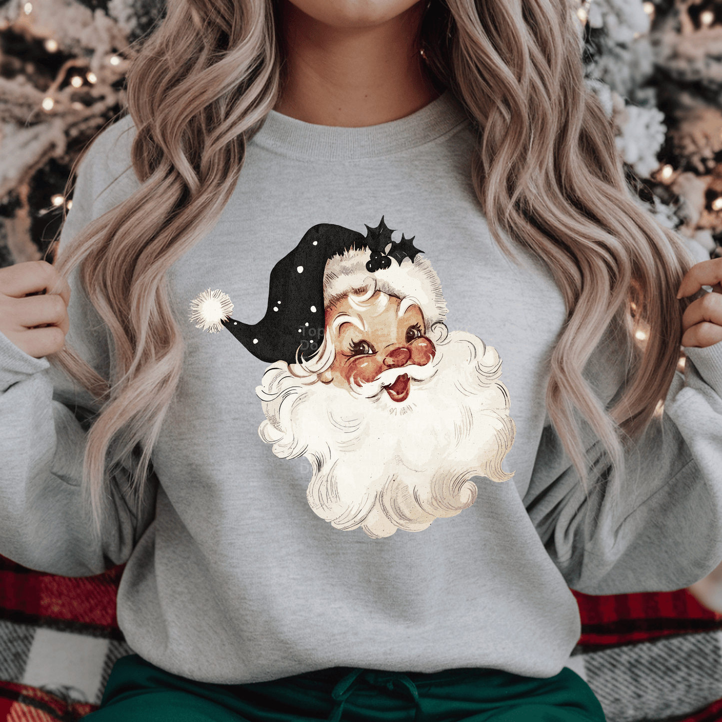 Vintage Santa Black Faux Sequin Hat DTF Transfer