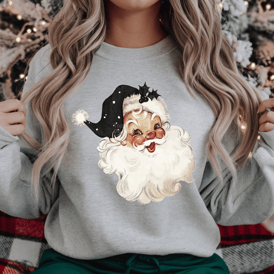 Vintage Santa Black Faux Sequin Hat DTF Transfer