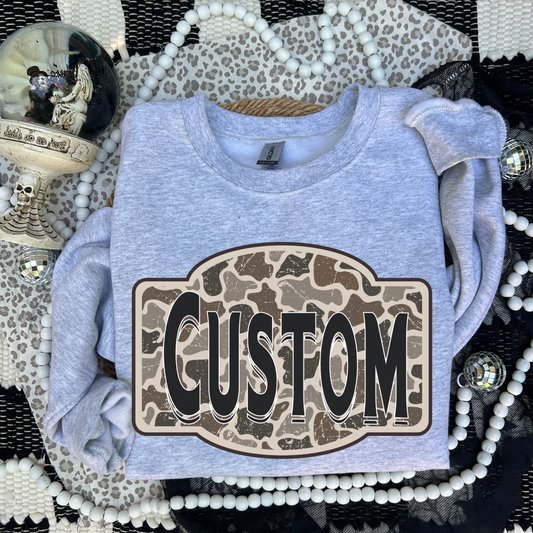 Custom- Camo Mascot Patch DTF Transfer (*Leave Mascot and Colors in Checkout Notes)