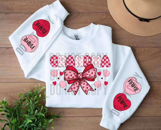 Grandma Valentines DTF Transfer “Leave name for sleeve hearts in checkout notes”