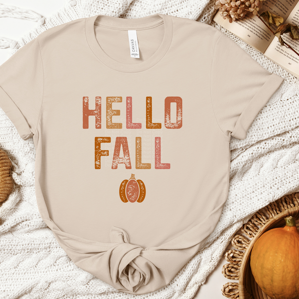 Hello Fall Pumpkin Faded DTF Transfer