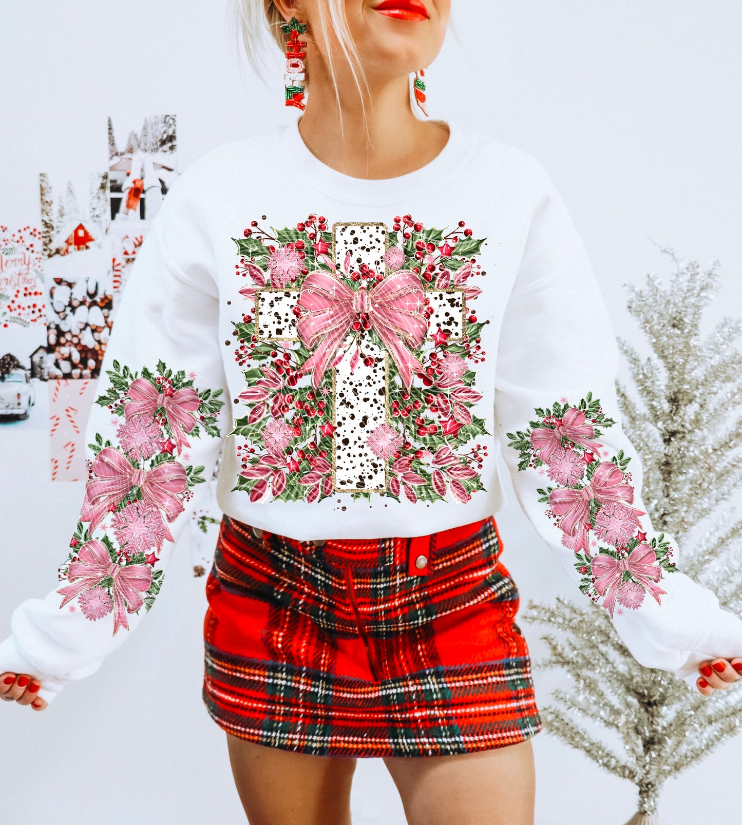 Christmas Dalmatian Print Cross *Optional long sleeve design* DTF Transfer