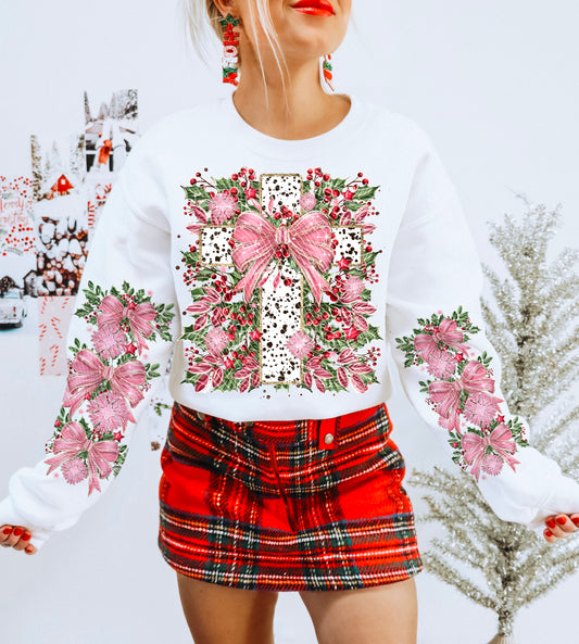 Christmas Dalmatian Print Cross *Optional long sleeve design* DTF Transfer