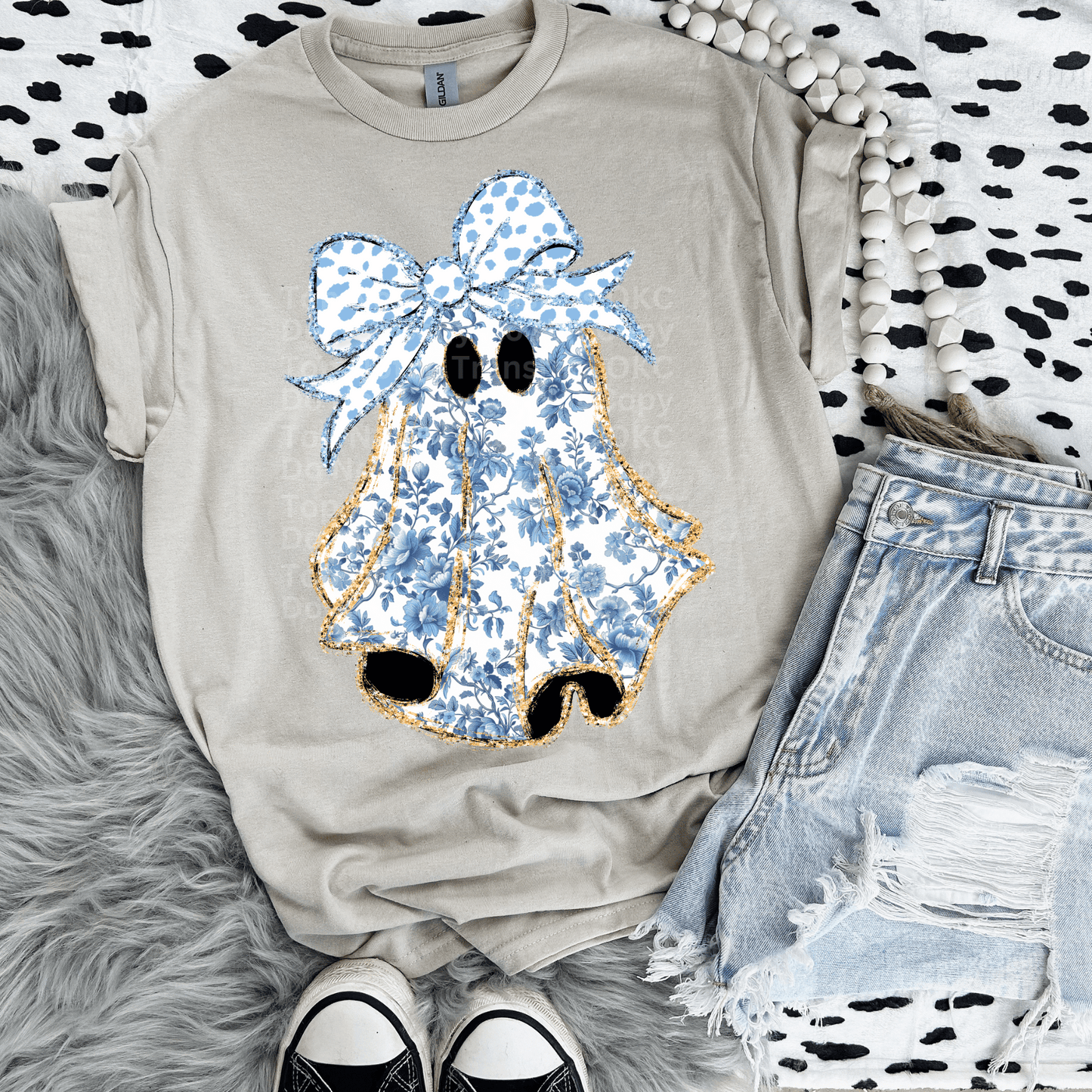 Blue & White floral ghost 1 DTF Transfer