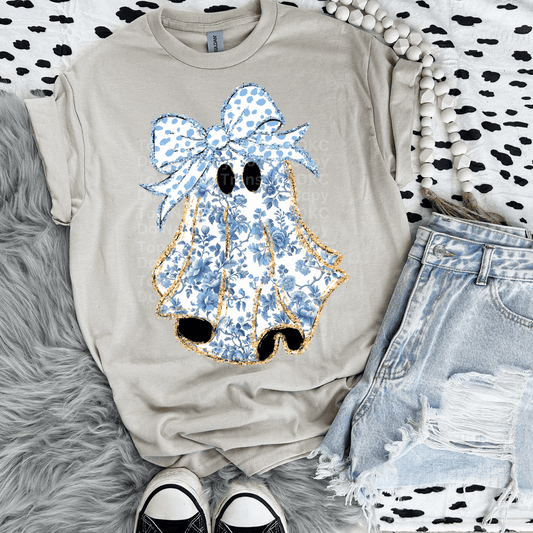 Blue & White floral ghost 1 DTF Transfer
