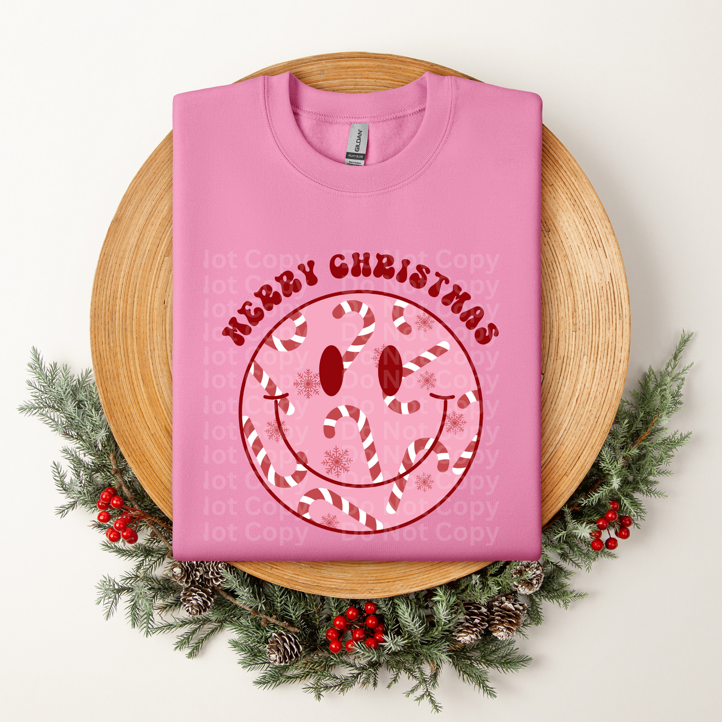 Candy Cane Smiley DTF Transfer
