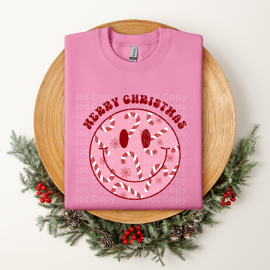 Candy Cane Smiley DTF Transfer