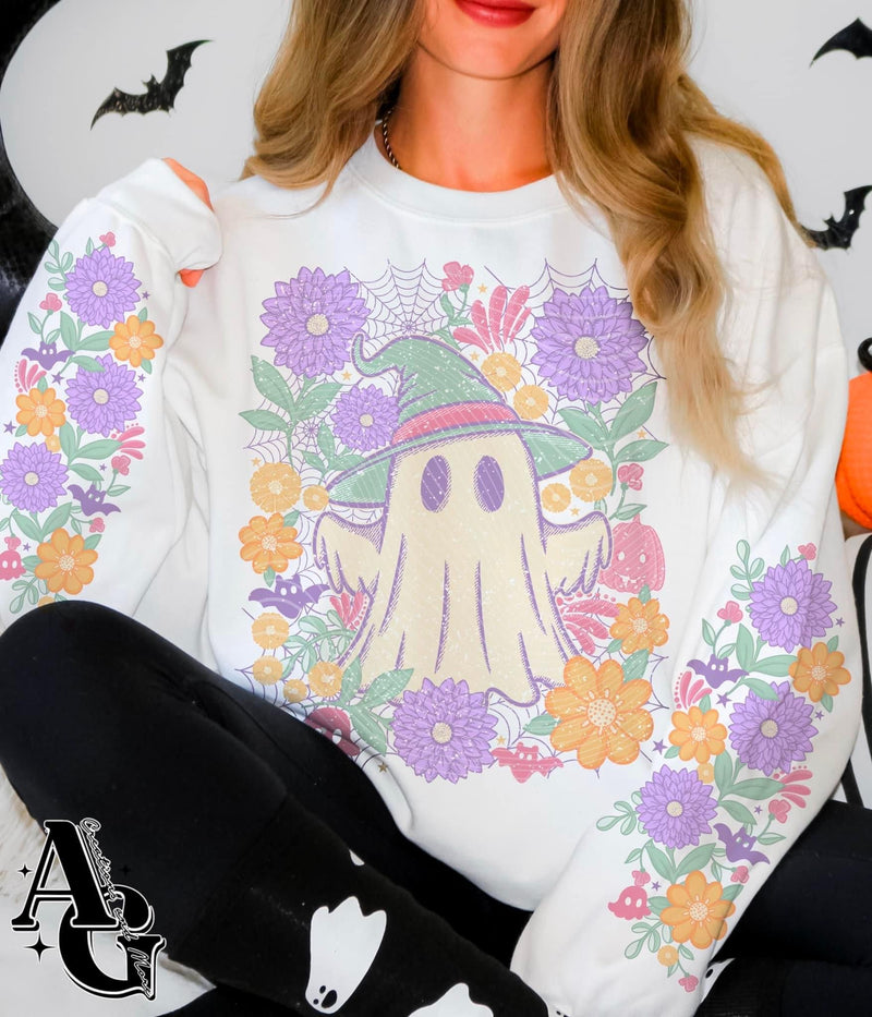 Faded Floral Ghost design *Optional long sleeve design* DTF Transfer