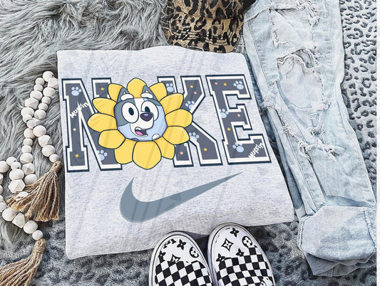 Blue Dog Sunflower Swoosh DTF Transfer