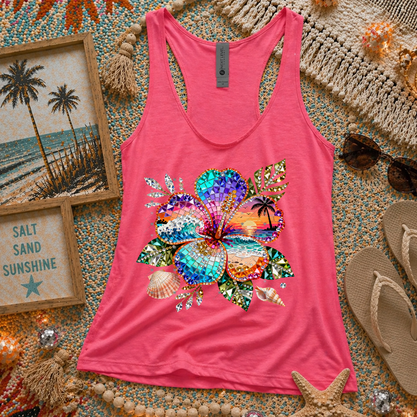 Faux Rhinestone Tropical Flower DTF Transfer