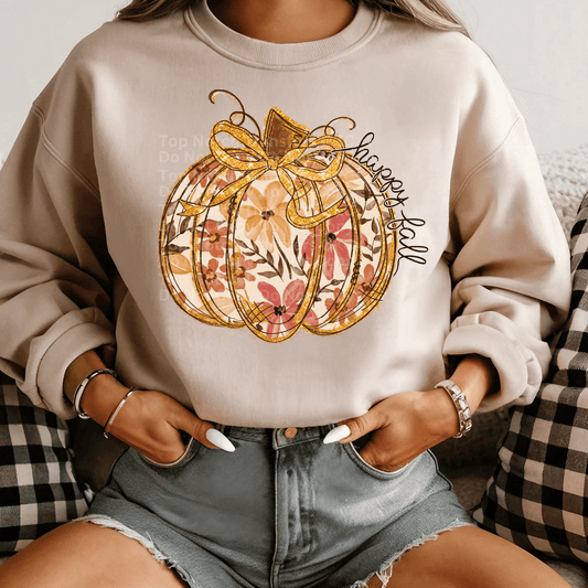 RTS Hello Fall Floral Pumpkin Adult DTF Transfer