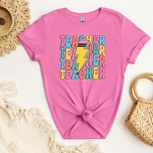 Teacher - Stacked with Pencil Bolt DTF Transfer