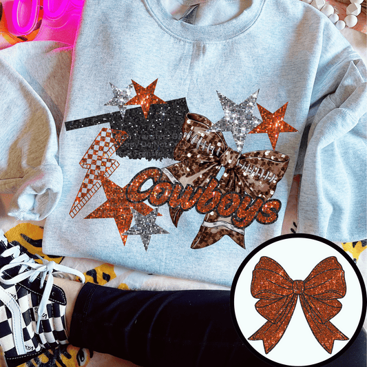 Oklahoma Orange Bling Design with optional Bow DTF Transfer