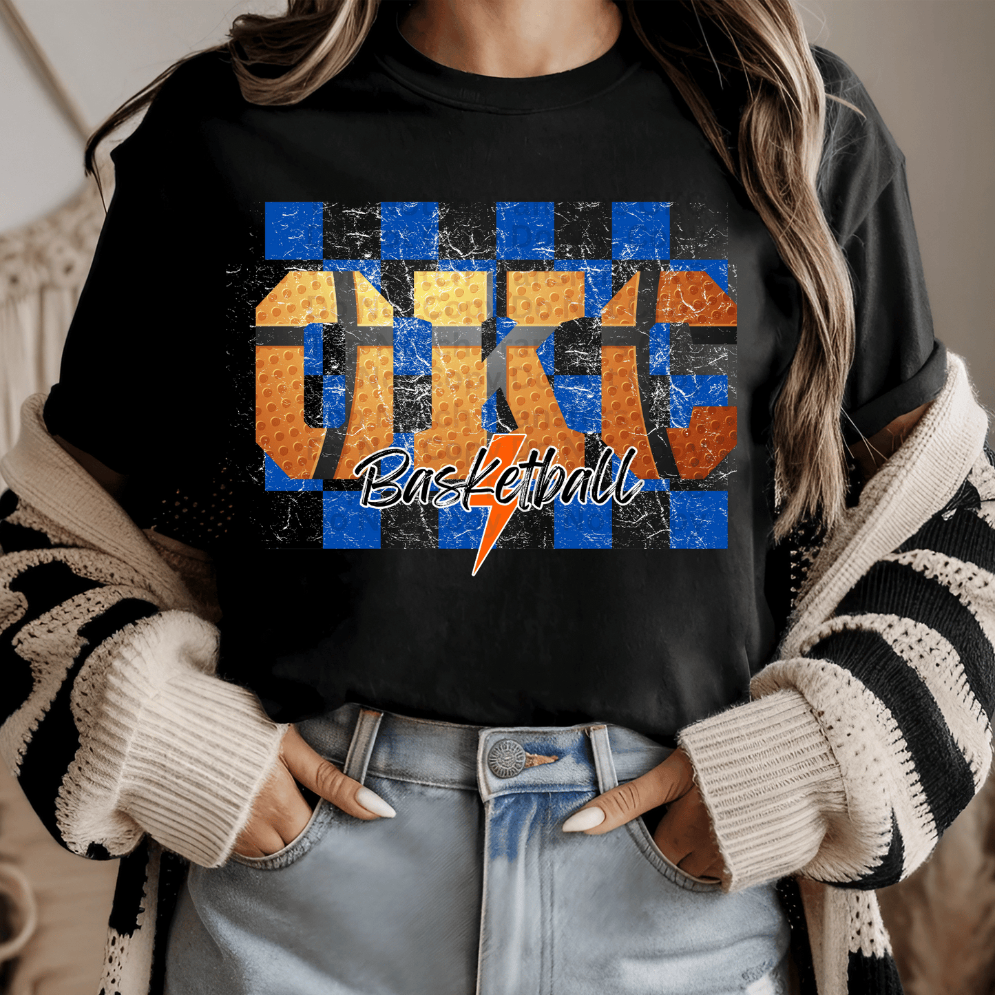OKC Basketball Checkered Distressed DTF Transfer