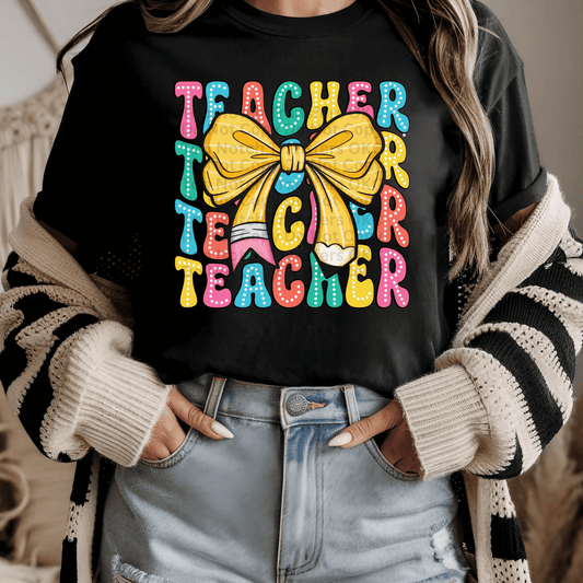 RTS Teacher Pencil Bow Adult DTF Transfer