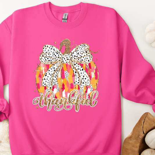 Thankful Multicolor Pumpkin w/Black & White Bow DTF Transfer