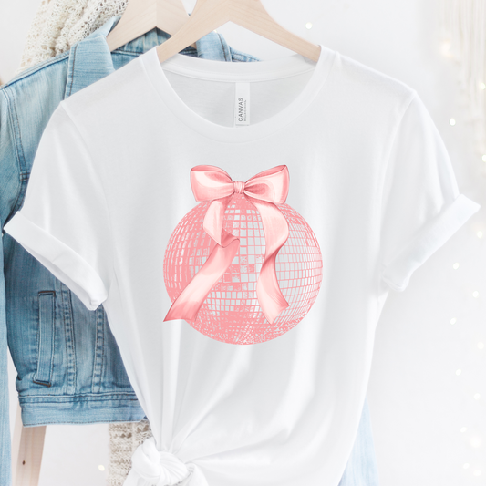 Pink Disco Ball with Bow DTF Transfer
