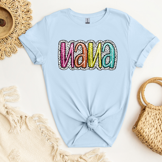 Nana - Colorful Faux Sequins over white/black Background DTF Transfer