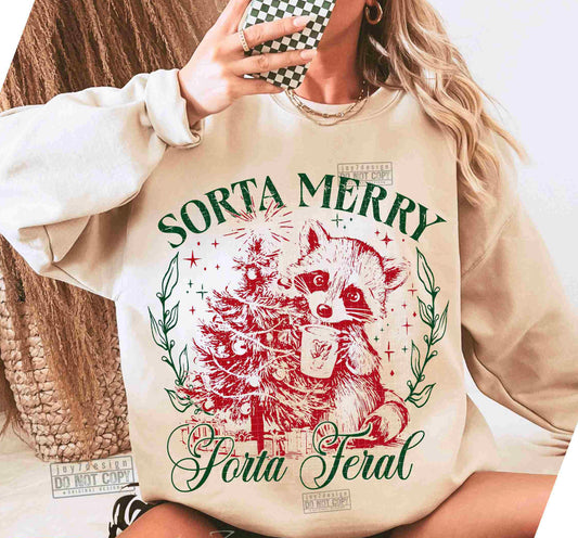 Sorta Merry Sorta Feral Raccoon DTF Transfer