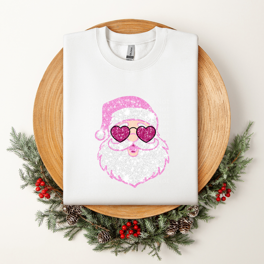 Pink glitter Santa DTF Transfer