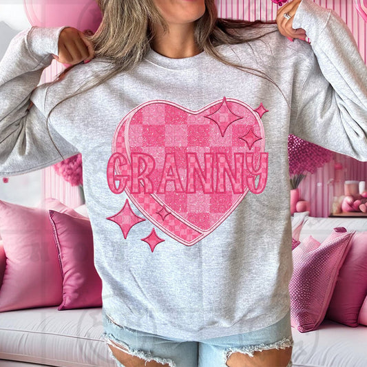 Granny - Pink Checkered Heart DTF Transfer