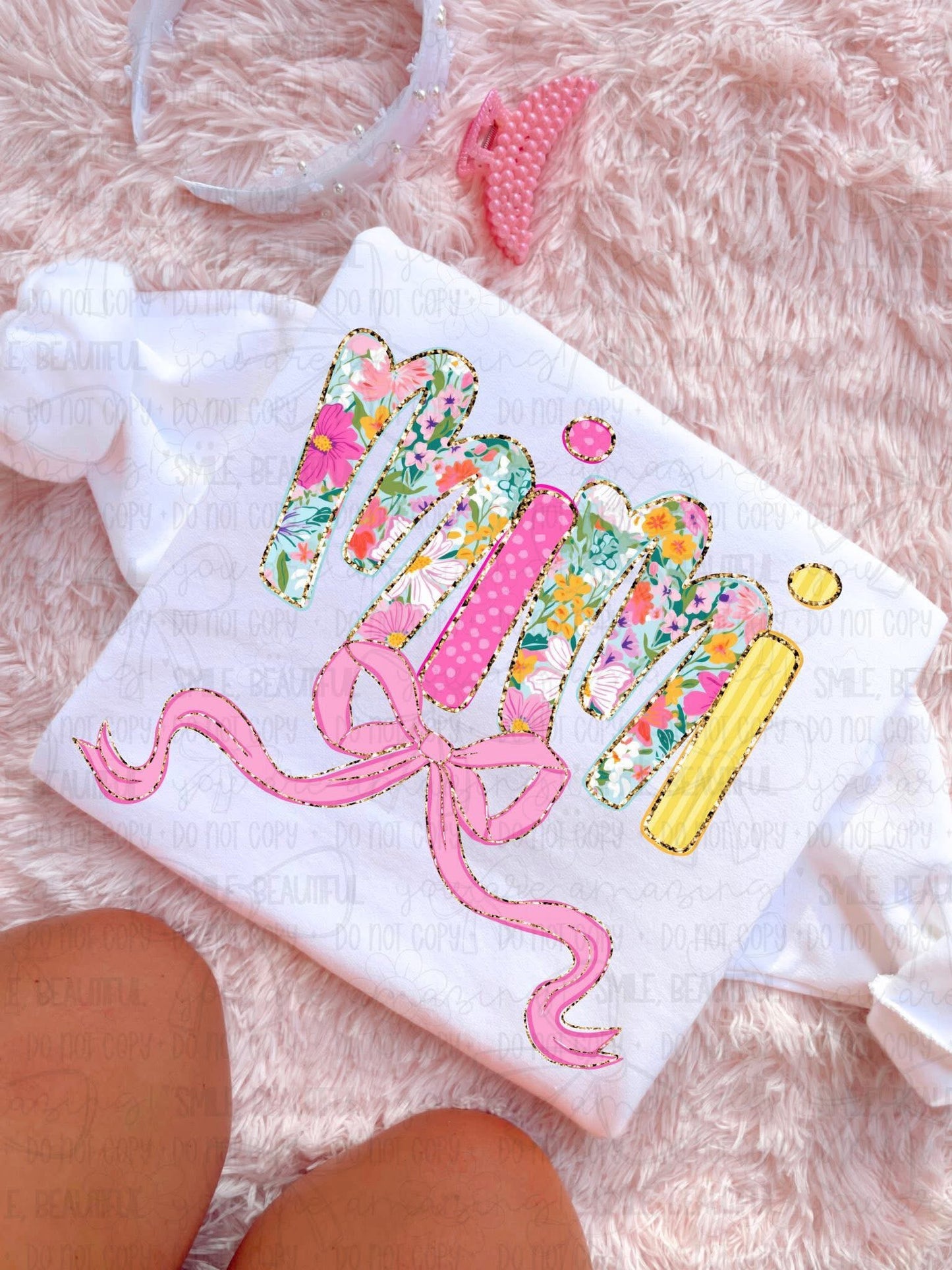 Mimi Floral w/ gold details & bow DTF Transfer