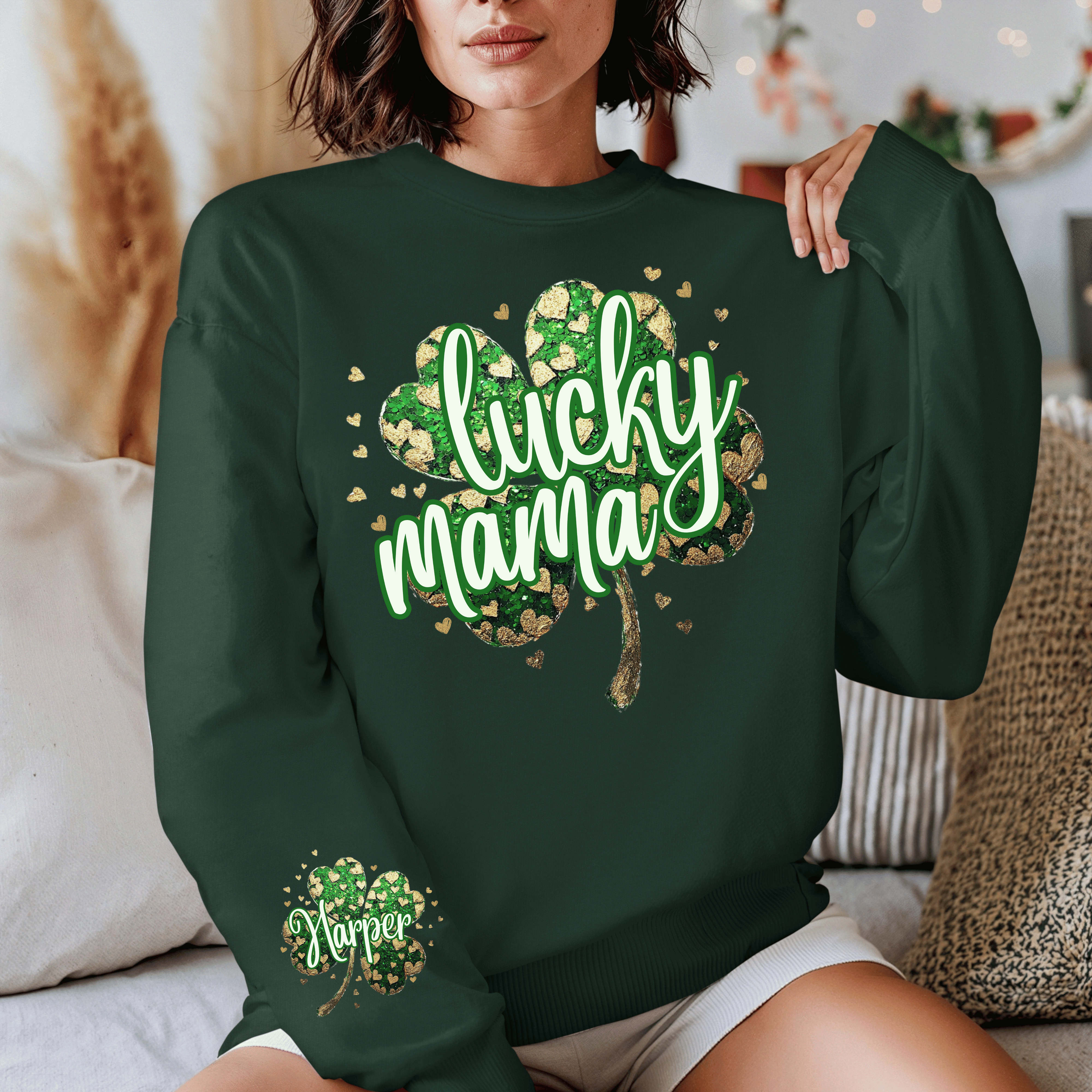 Leave Transfer Graphics Custom Shamrock 1 white DTF Transfer “Leave names for front & sleeve i ...
